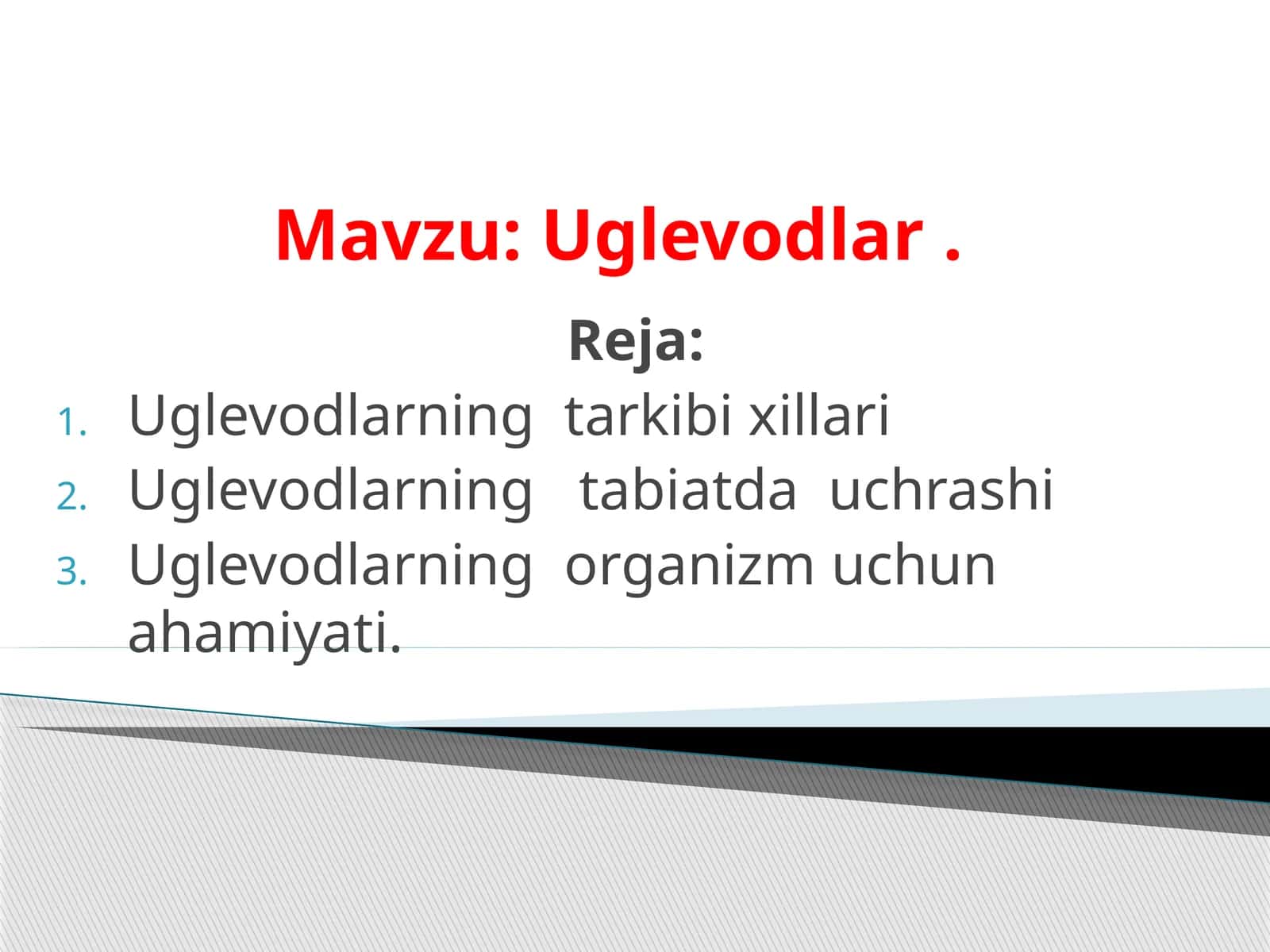 9-sinf Biologiya fanidan Uglevodlar mavzuda dars taqdimot 1