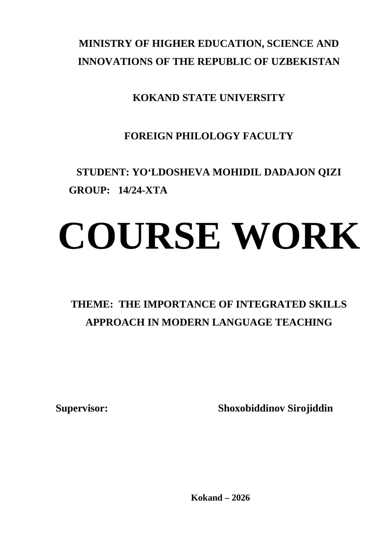 Course Work on Integrated Skills Approach in Modern Language Teaching 1