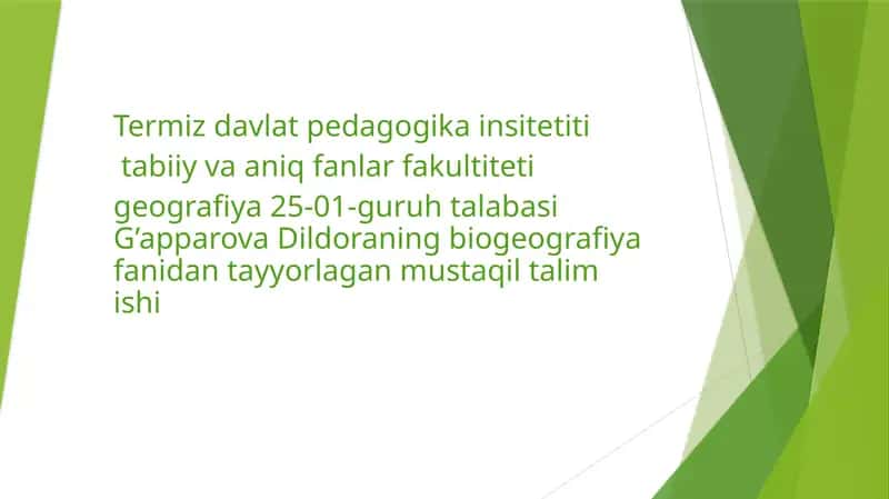 Floristik,faunistik va biotik regionlarning ajralish prinsiplari va ularning tartibi 1
