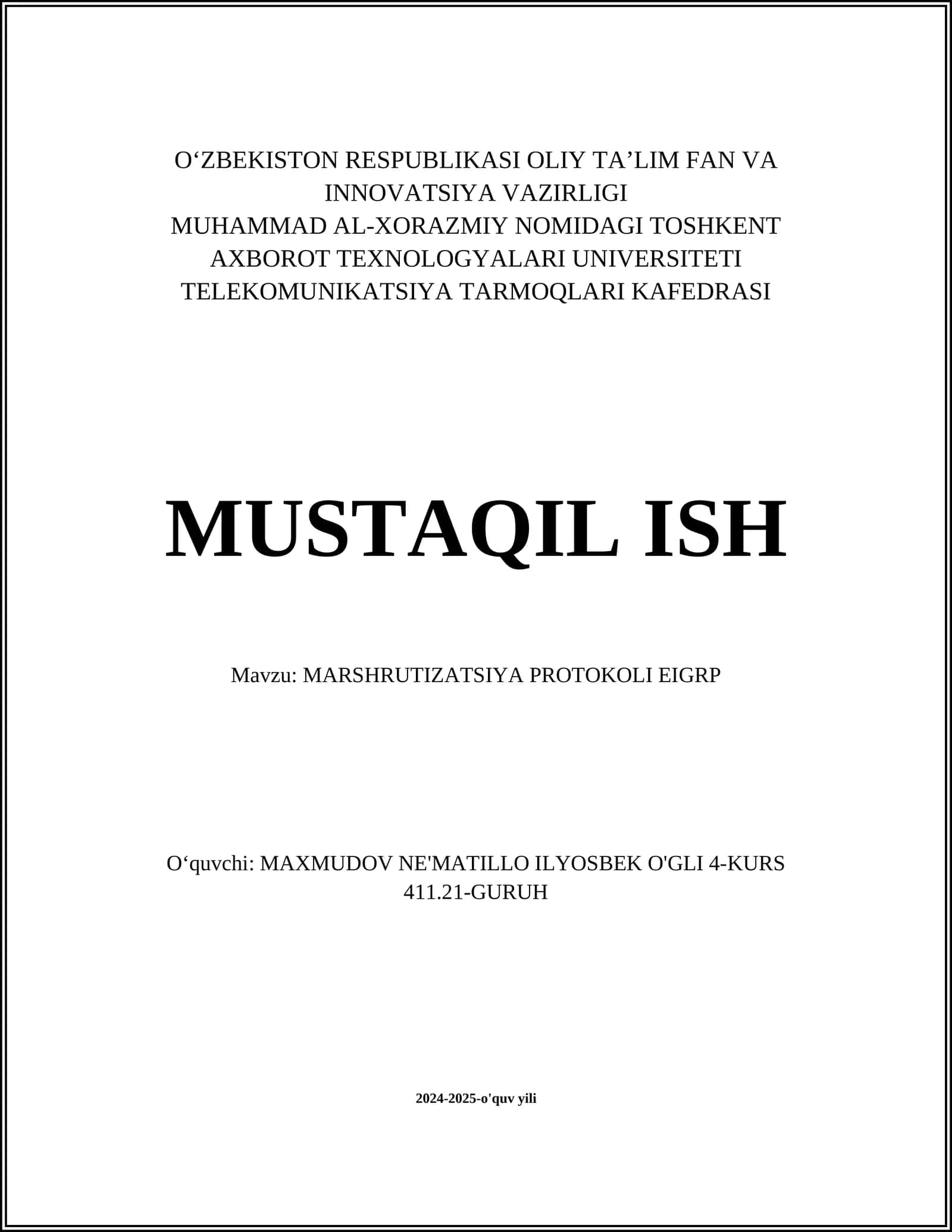 MARSHRUTIZATSIYA PROTOKOLI EIGRP 1