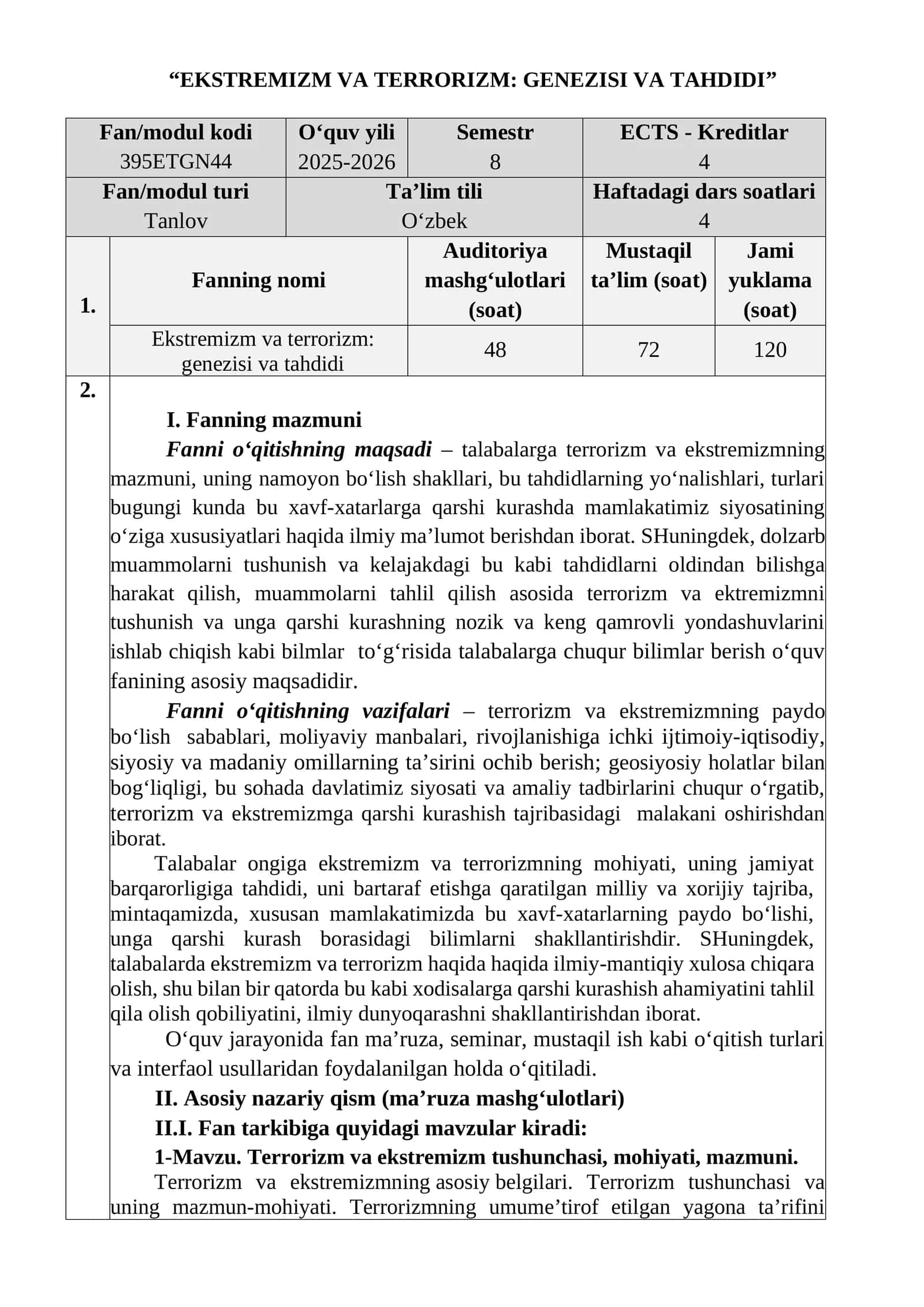Ekstremizm va terrorizm: genezisi va tahdidi 1