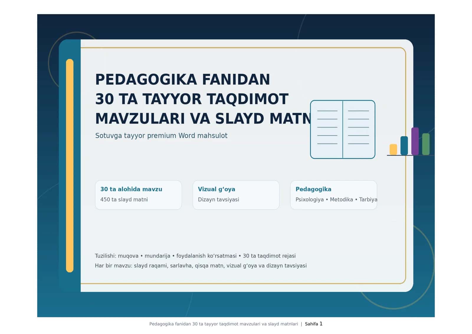 Pedagogika fanidan 30 ta tayyor taqdimot mavzulari va slayd matnlari 1