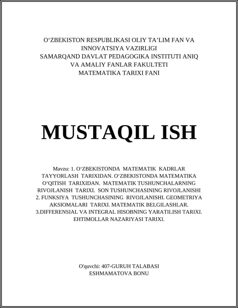 Oʻzbekistonda Matematika Kadrlarini Tayyorlash Tarixi 1