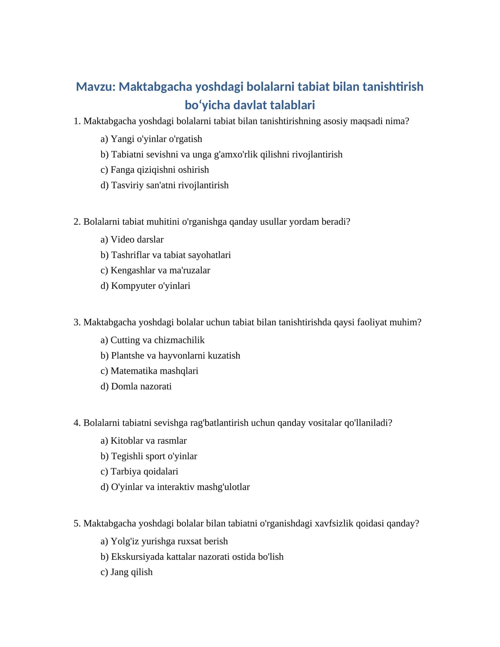 Maktabgacha yoshdagi bolalarni tabiat bilan tanishtirish boʻyicha davlat talablari 1