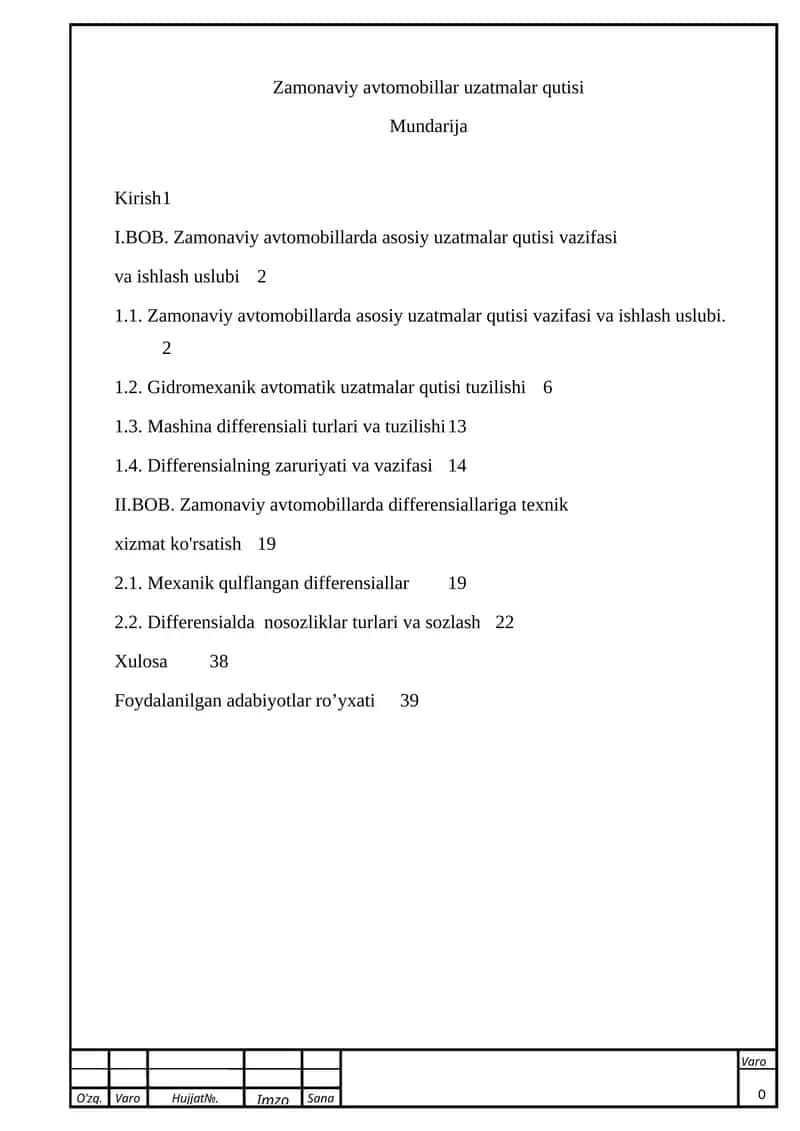 Zamonaviy avtomobillar uzatmalar qutisi 1