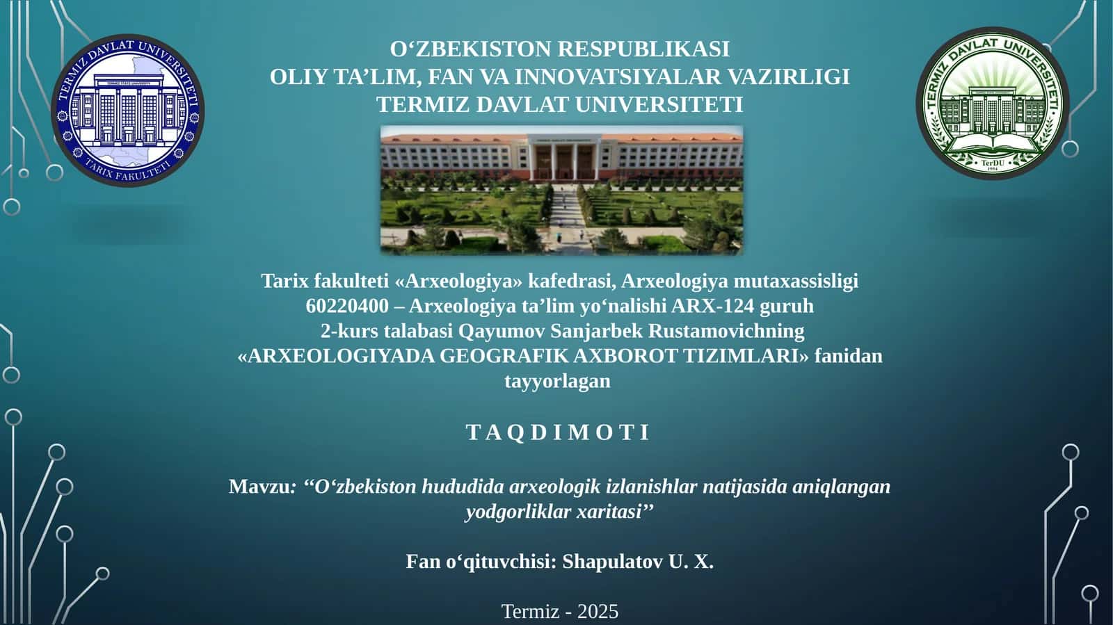 O‘zbekiston hududida arxeologik izlanishlar natijasida aniqlangan yodgorliklar xaritasi 1