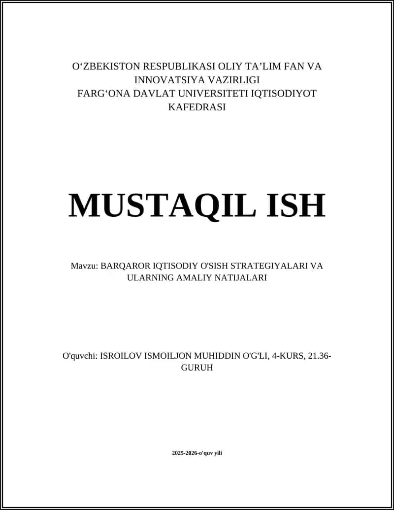 BARQAROR IQTISODIY O'SISH STRATEGIYALARI VA ULARNING AMALIY NATIJALARI 1