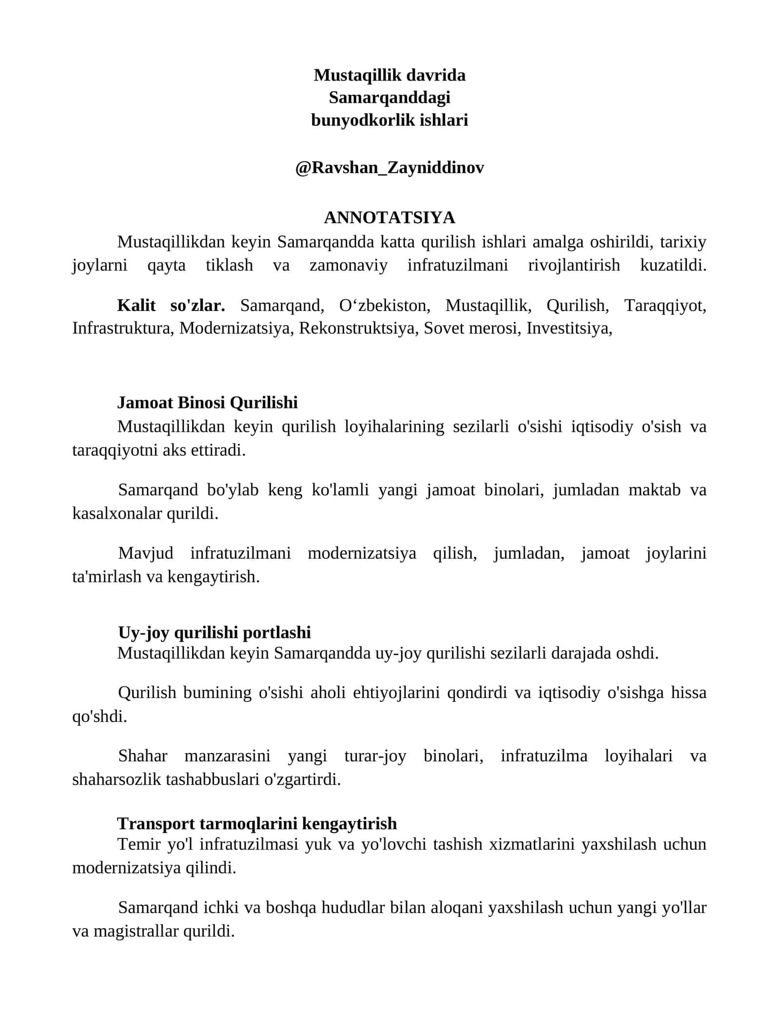 Samarqanddagi bunyodkorlik ishlari 1