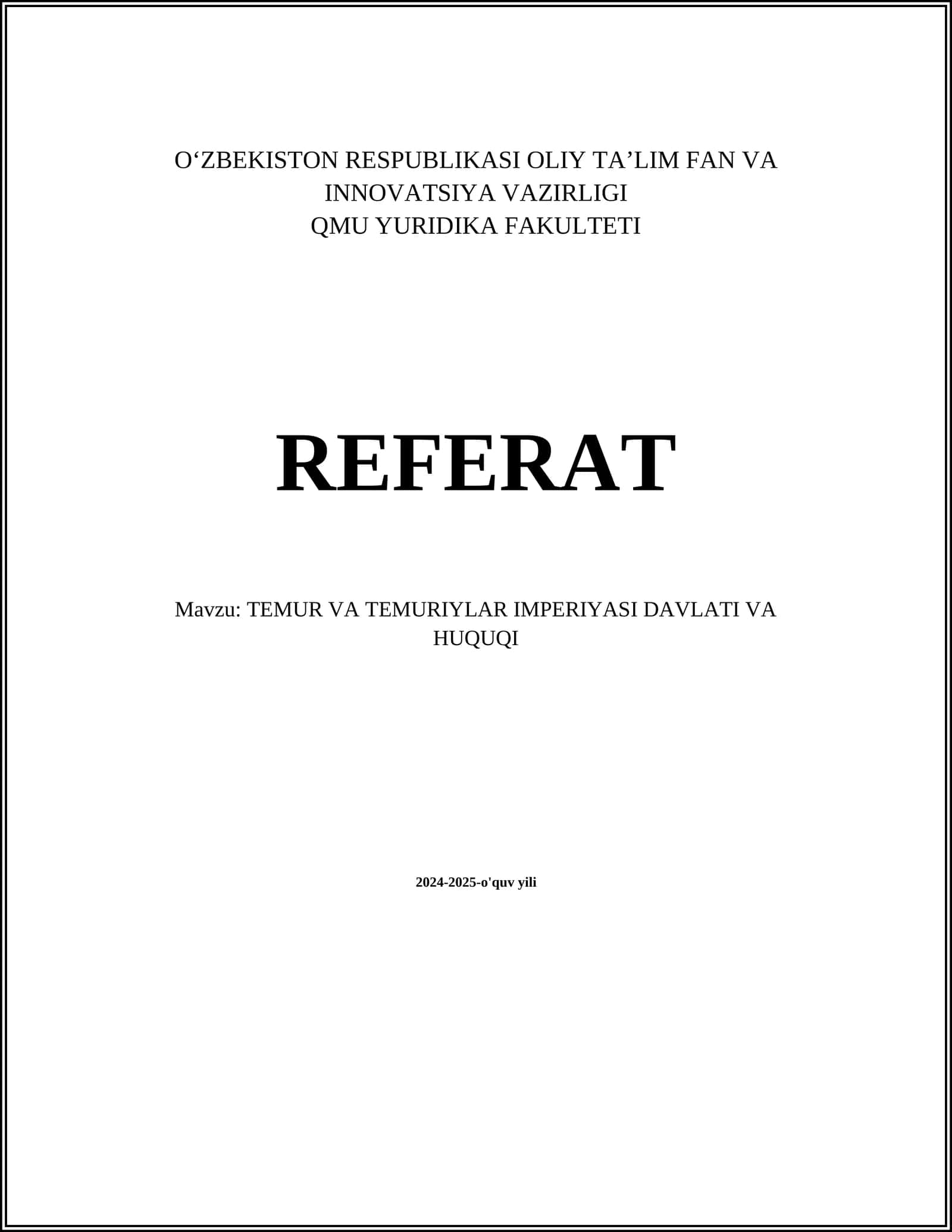 TEMUR VA TEMURIYLAR IMPERIYASI DAVLATI VA HUQUQI 1
