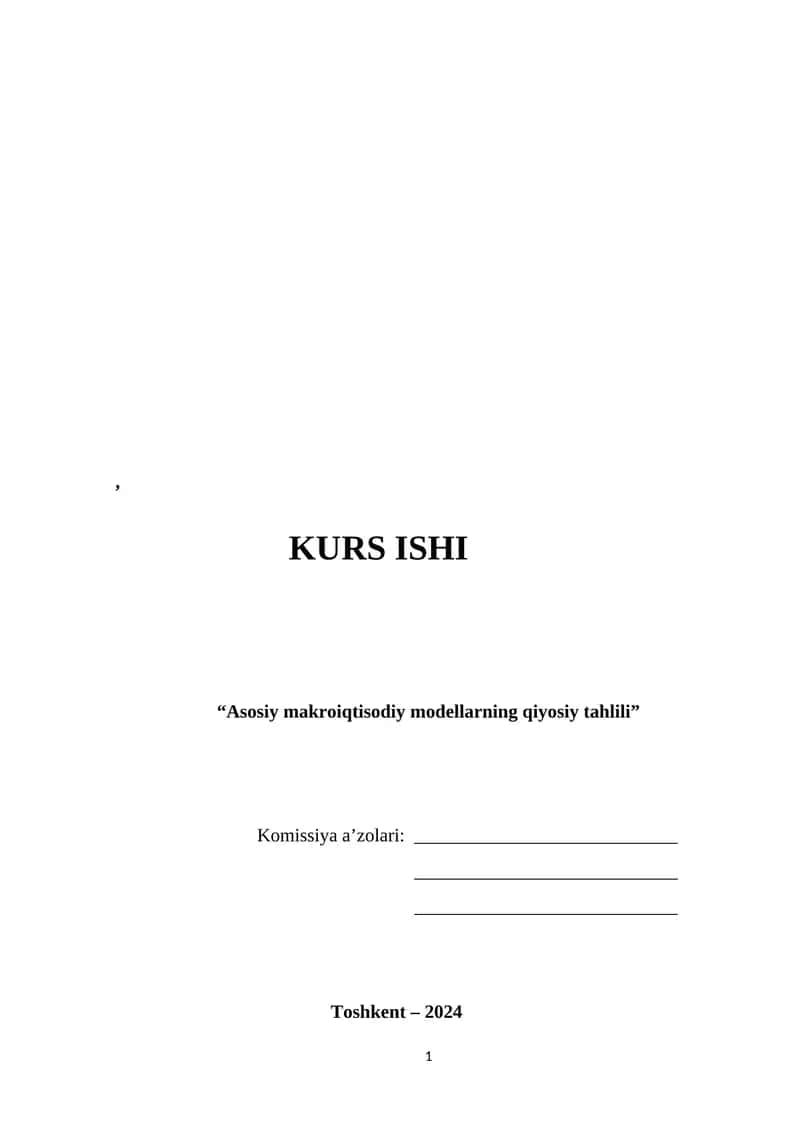 Asosiy makroiqtisodiy modellarning qiyosiy tahlili 1