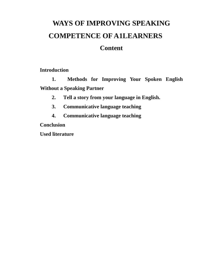 Ways of Improving Speaking Competence of A1 Learners 1