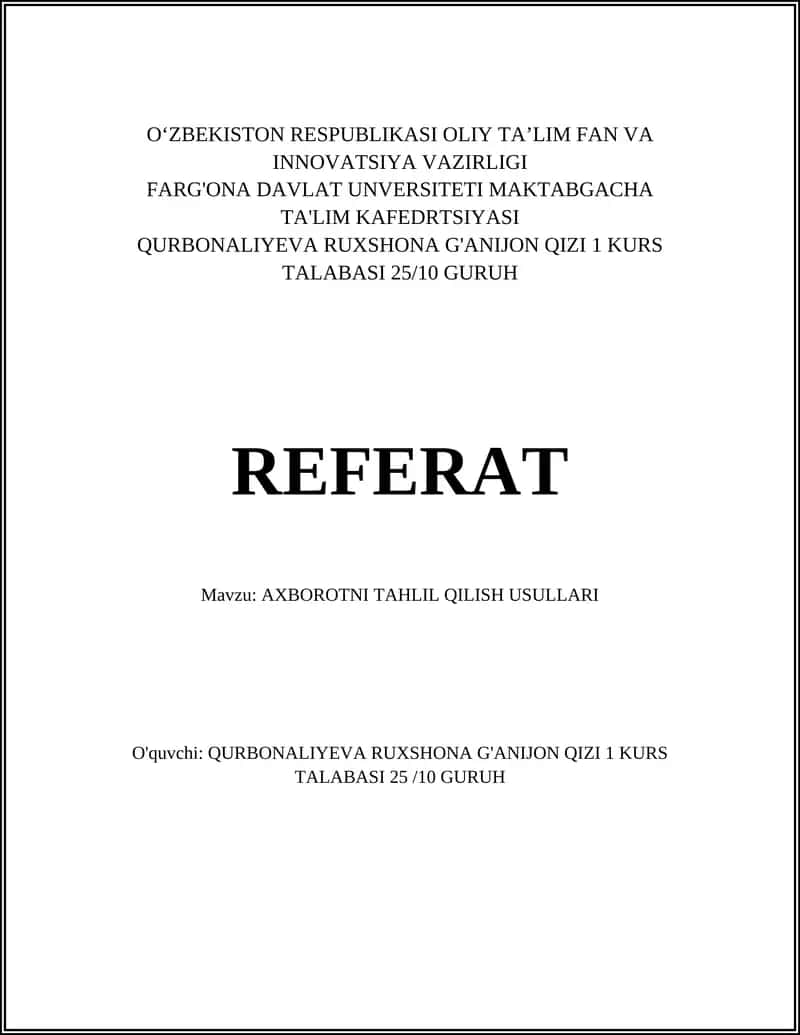 AXBOROTNI TAHLIL QILISH USULLARI 1