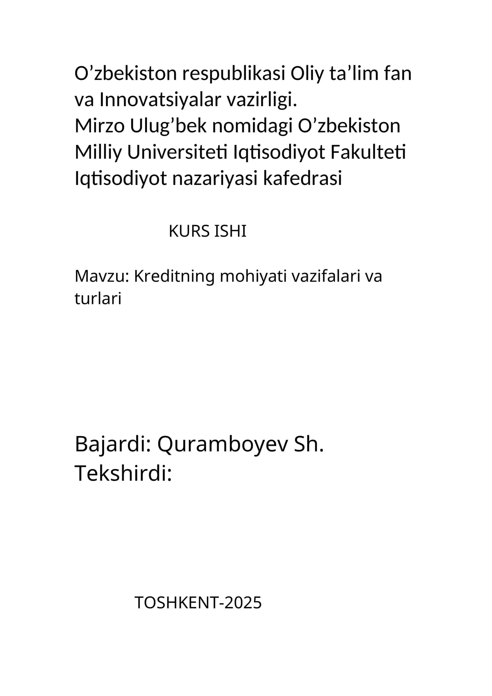 Kreditning mohiyati vazifalari va turlari 1