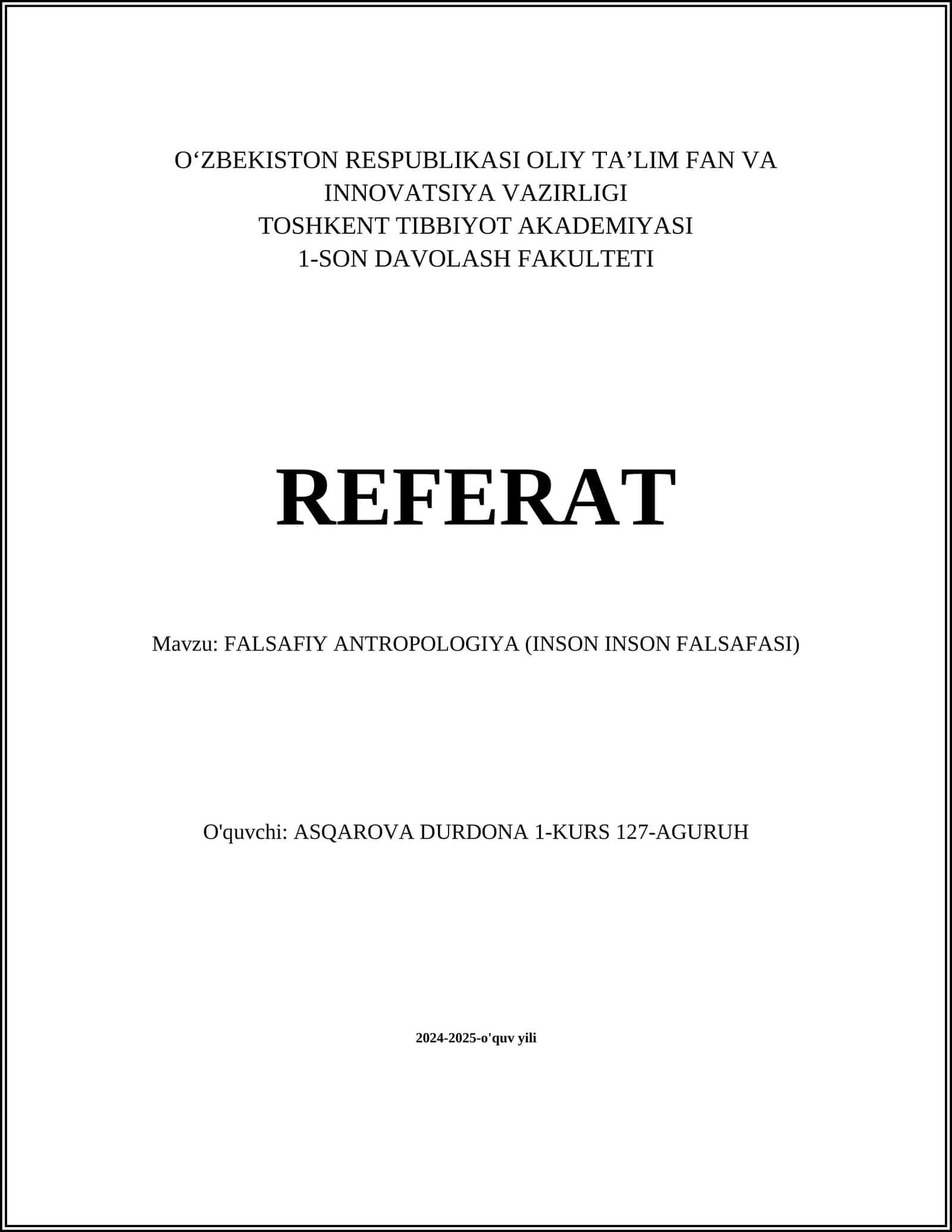 FALSAFIY ANTROPOLOGIYA (INSON INSON FALSAFASI) 1