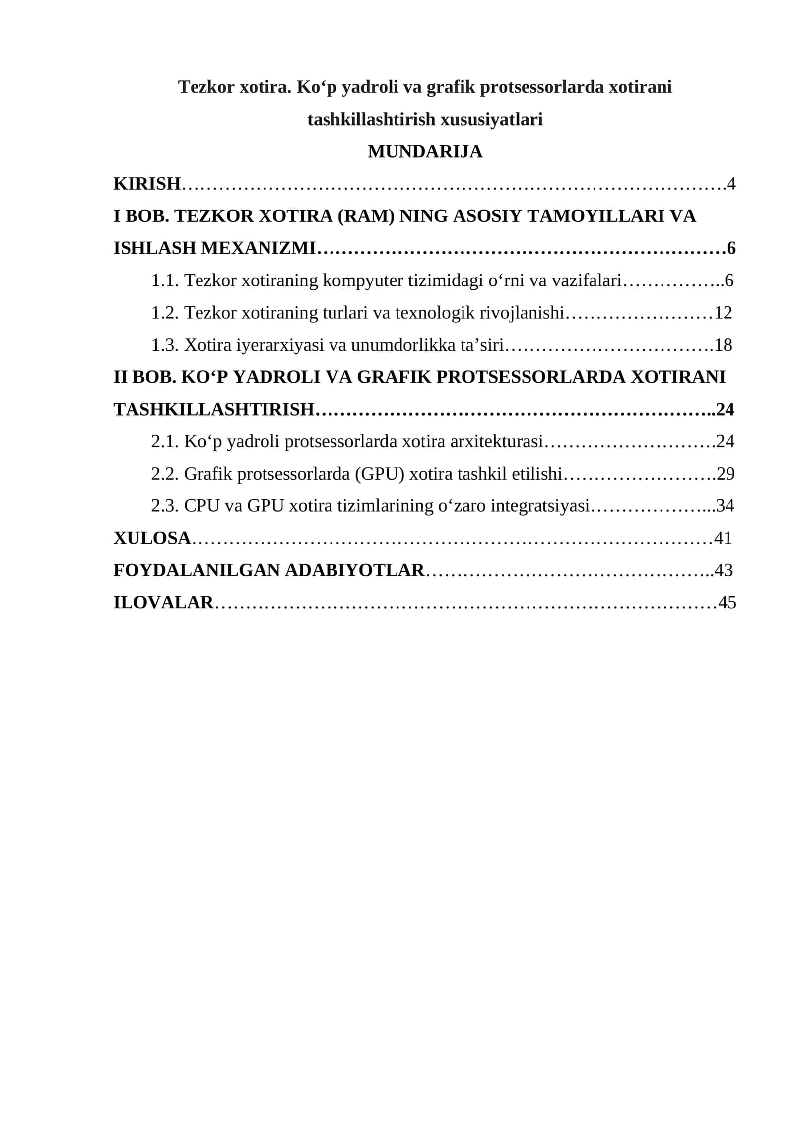 Tezkor xotira. Ko‘p yadroli va grafik protsessorlarda xotirani tashkillashtirish xususiyatlari 1