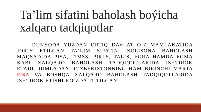 Ta’lim sifatini baholash boʻyicha xalqaro tadqiqotlar 1