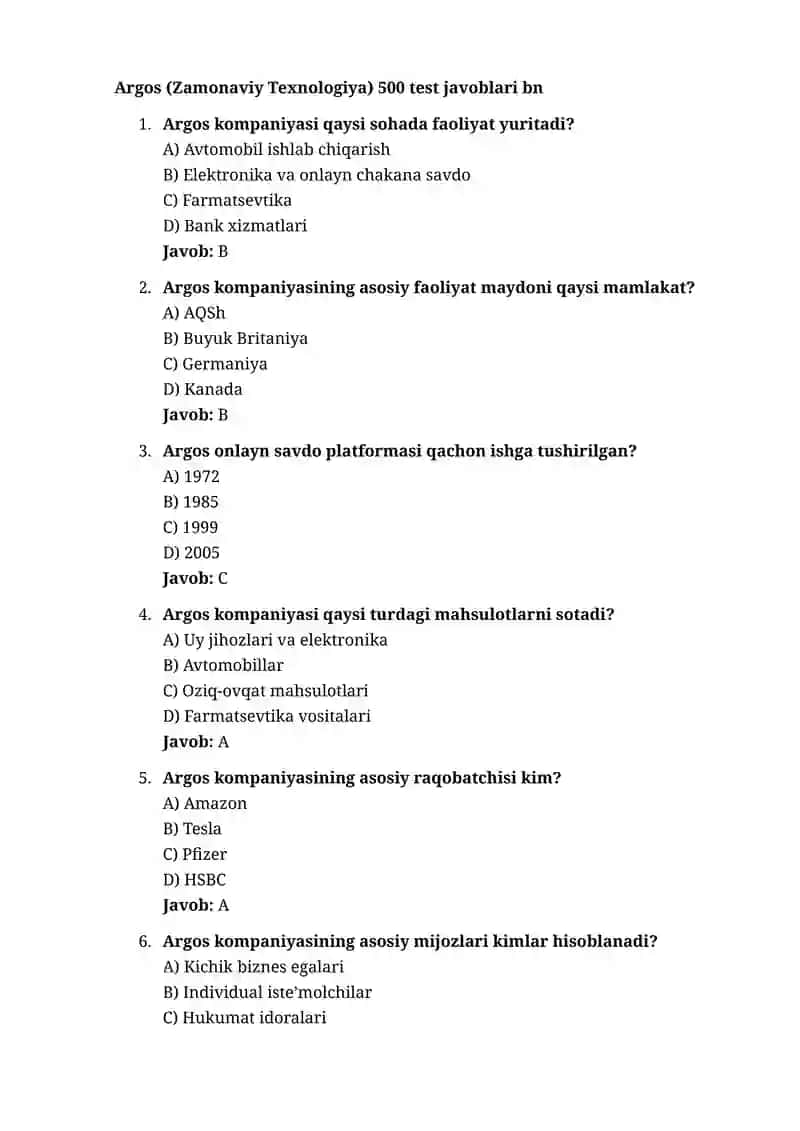 Argos 2025-yilgi (Zamonaviy Texnologiya) 500 test javoblari bn