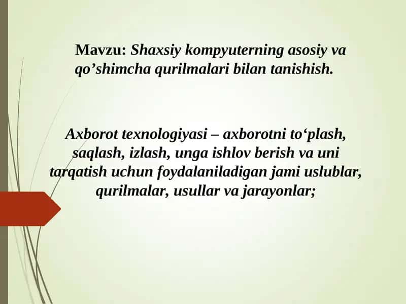 Shaxsiy kompyuterning asosiy va   qo’shimcha qurilmalari bilan tanishish 1