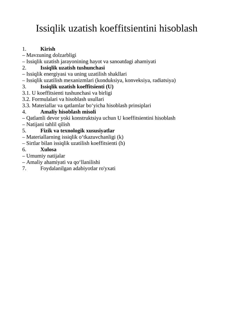Issiqlik uzatish koeffitsientini hisoblash 1