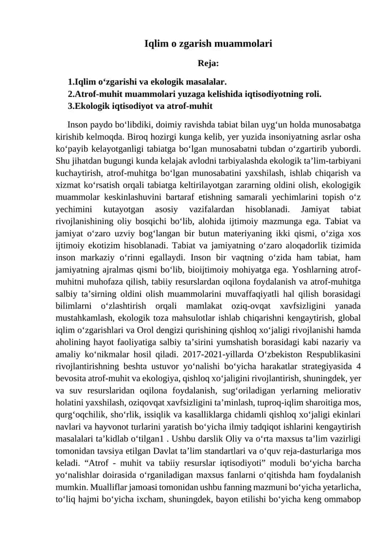 Iqlim o zgarish muammolari 1