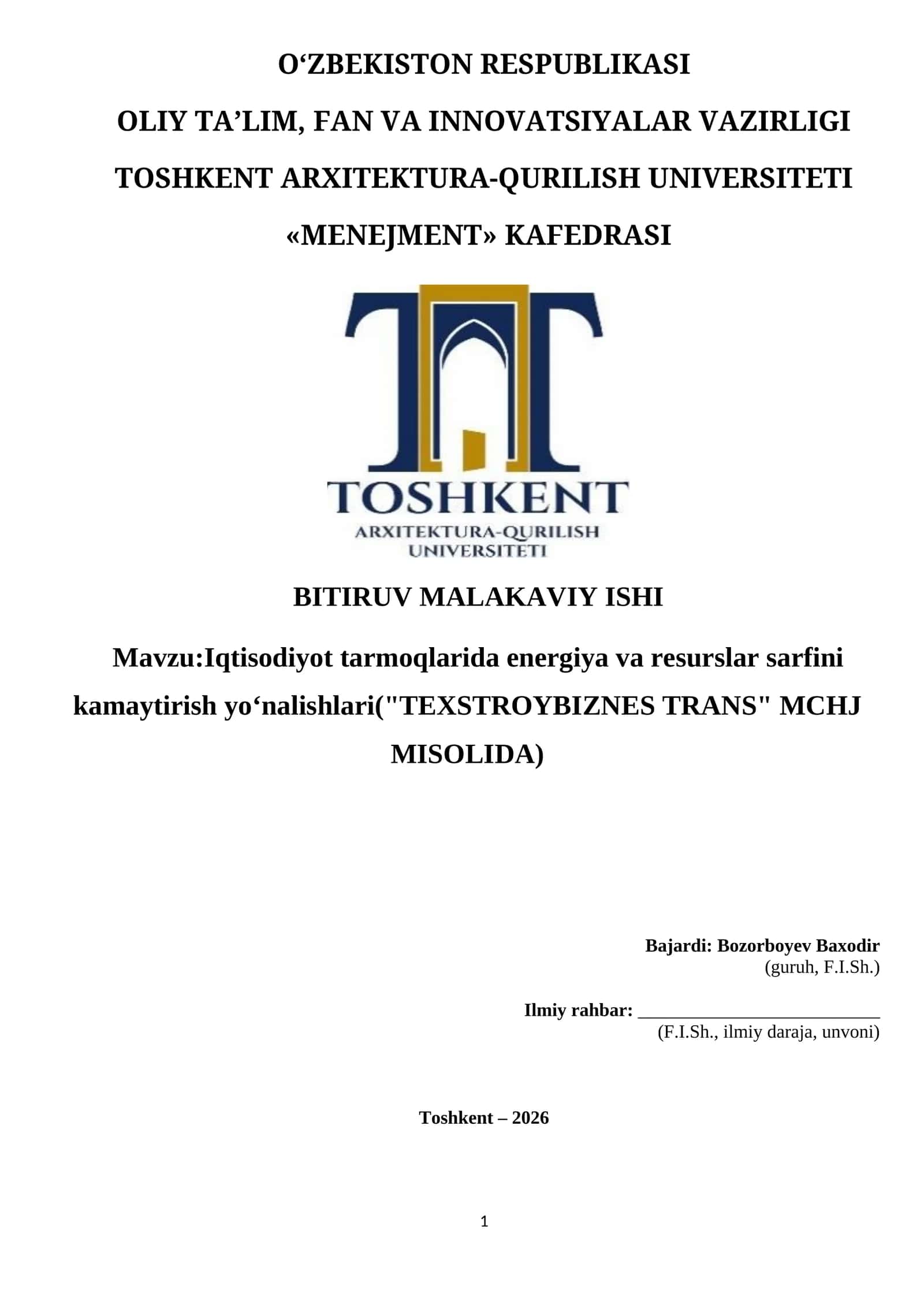 Iqtisodiyot tarmoqlarida energiya va resurslar sarfini kamaytirish yo‘nalishlari 1