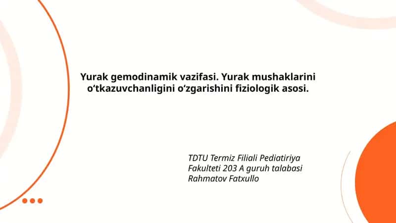Yurak gemodinamik vazifasi 1