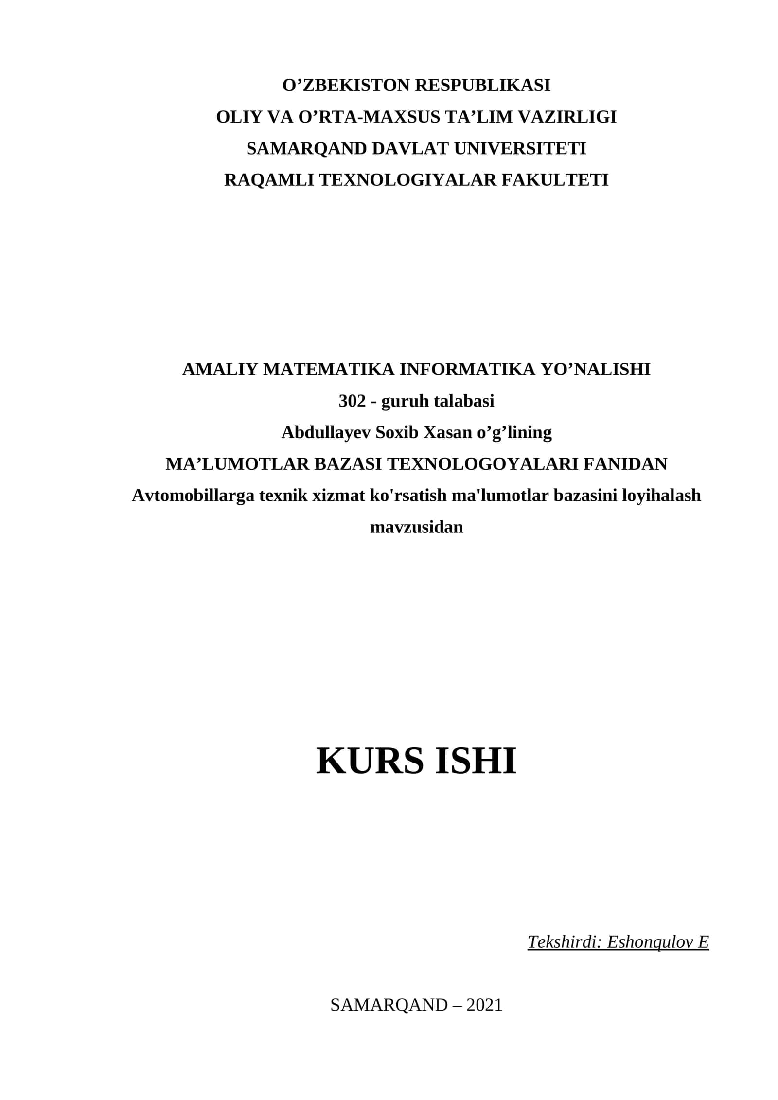 Ma’lumotlar bazasi texnologiyalari 1