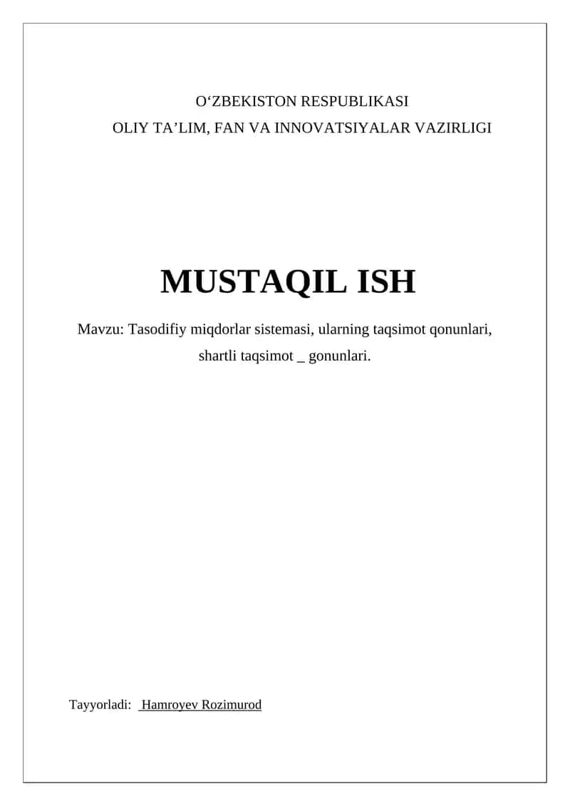 Tasodifiy miqdorlar sistemasi 1