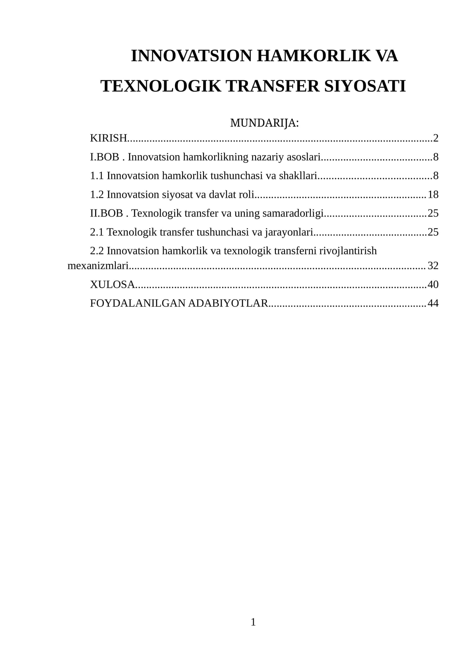 Innovatsion hamkorlik va texnologik transfer siyosati 1