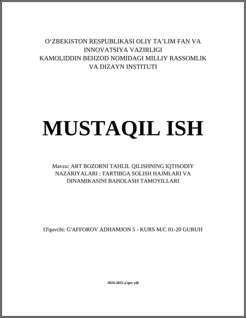 ART BOZORNI TAHLIL QILISHNING IQTISODIY NAZARIYALARI 1