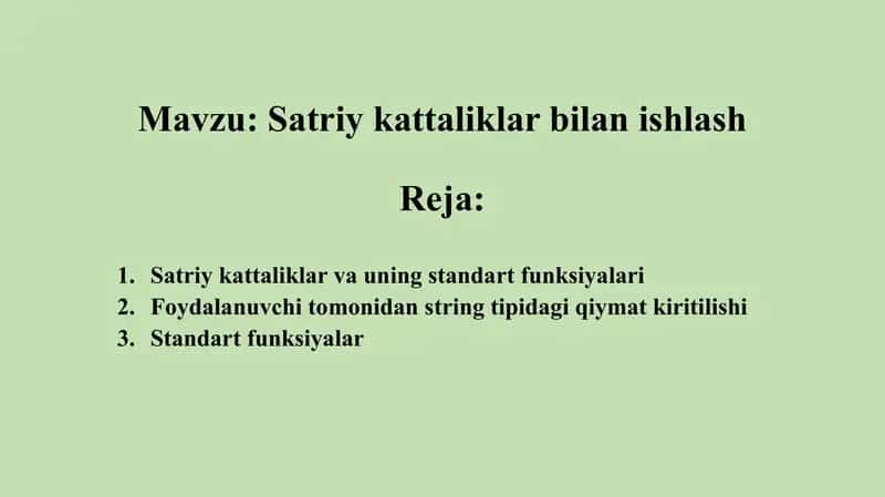 Satriy kattaliklar bilan ishlash 1