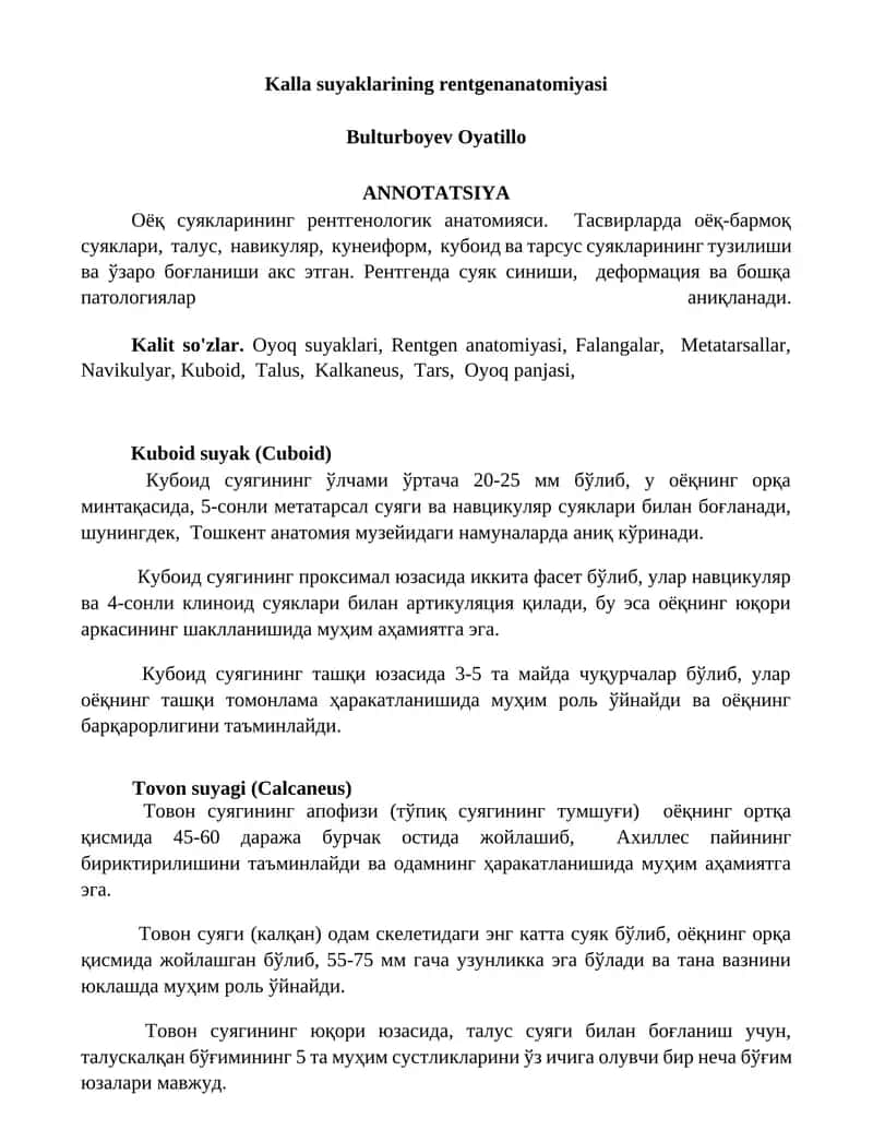 Kalla suyaklarining rentgenanatomiyasi 1