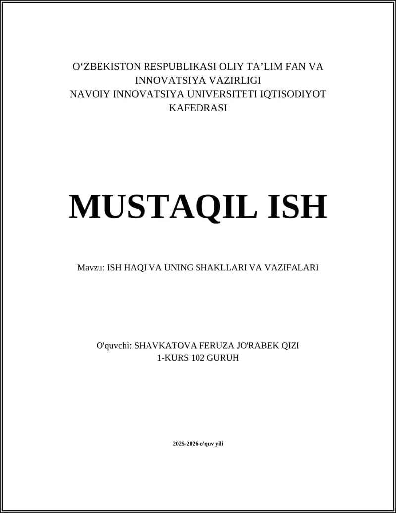 ISH HAQI VA UNING SHAKLLARI VA VAZIFALARI 1