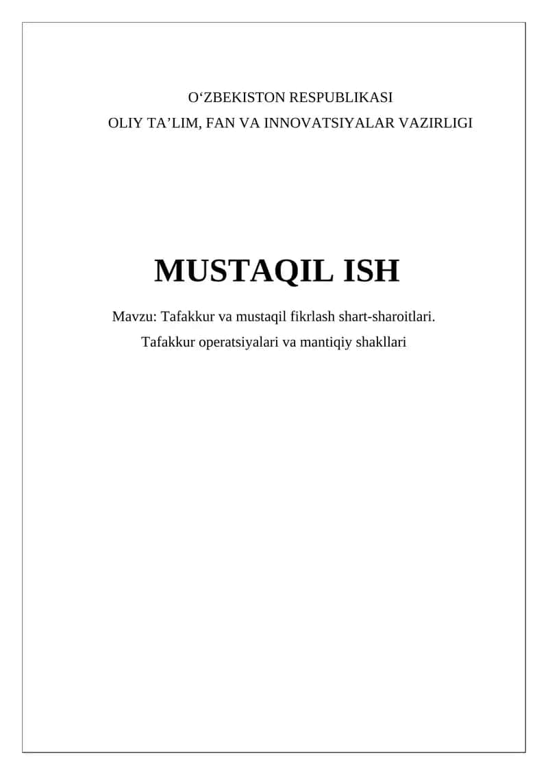 Tafakkur va mustaqil fikrlash shart-sharoitlari 1