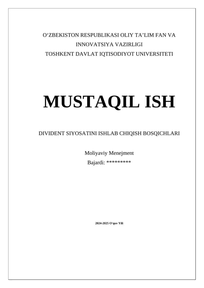 Divident siyosatini ishlab chiqish bosqichlari 1