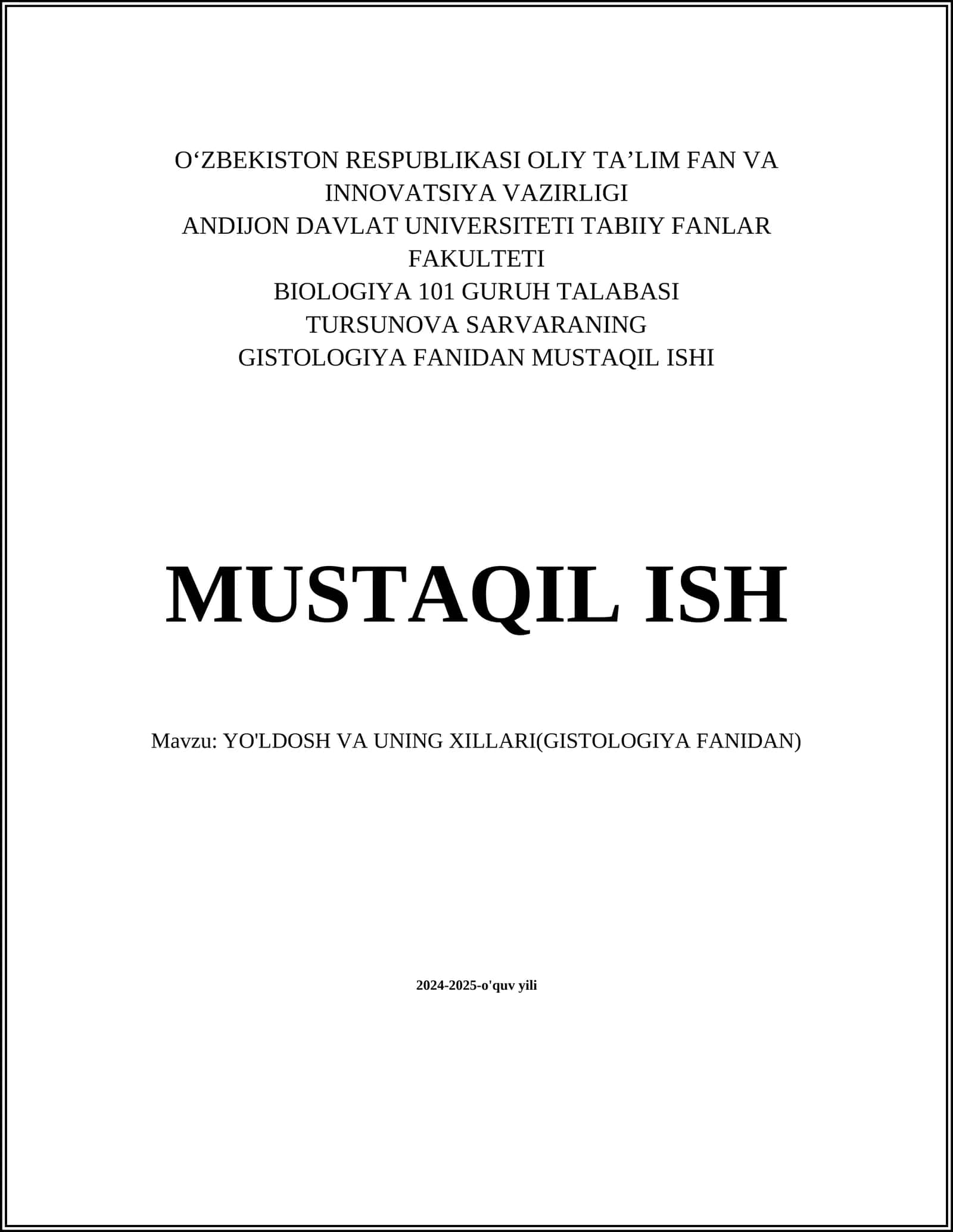 GISTOLOGIYA FANIDAN MUSTAQIL ISHI 1