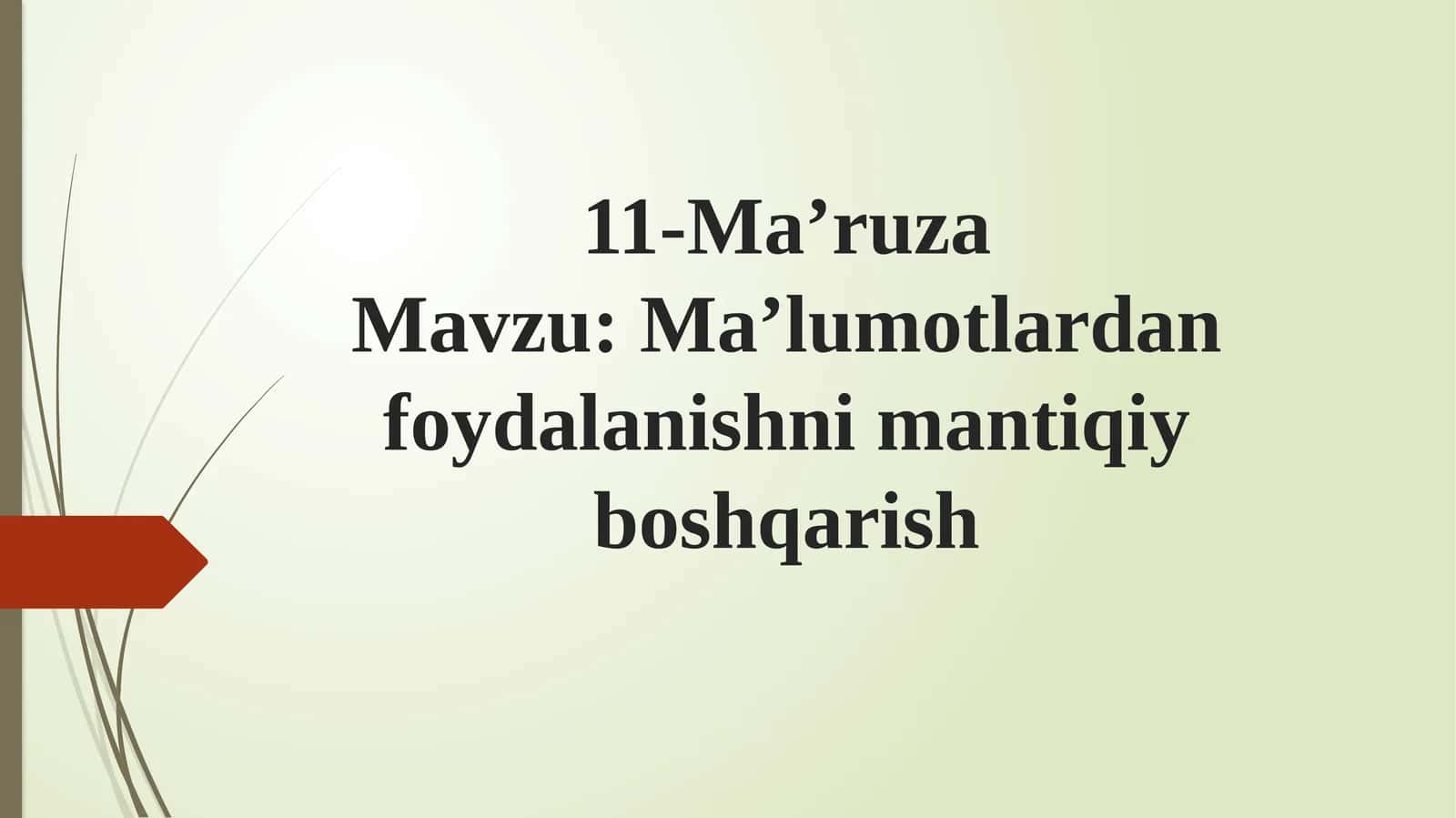 Ma’ruza: Ma’lumotlardan foydalanishni mantiqiy boshqarish 1