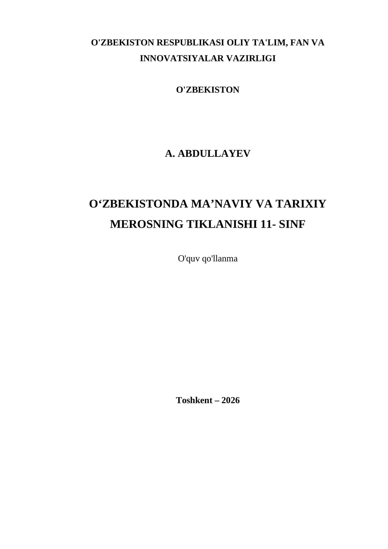 O‘ZBEKISTONDA MA’NAVIY VA TARIXIY MEROSNING TIKLANISHI 11- SINF 1