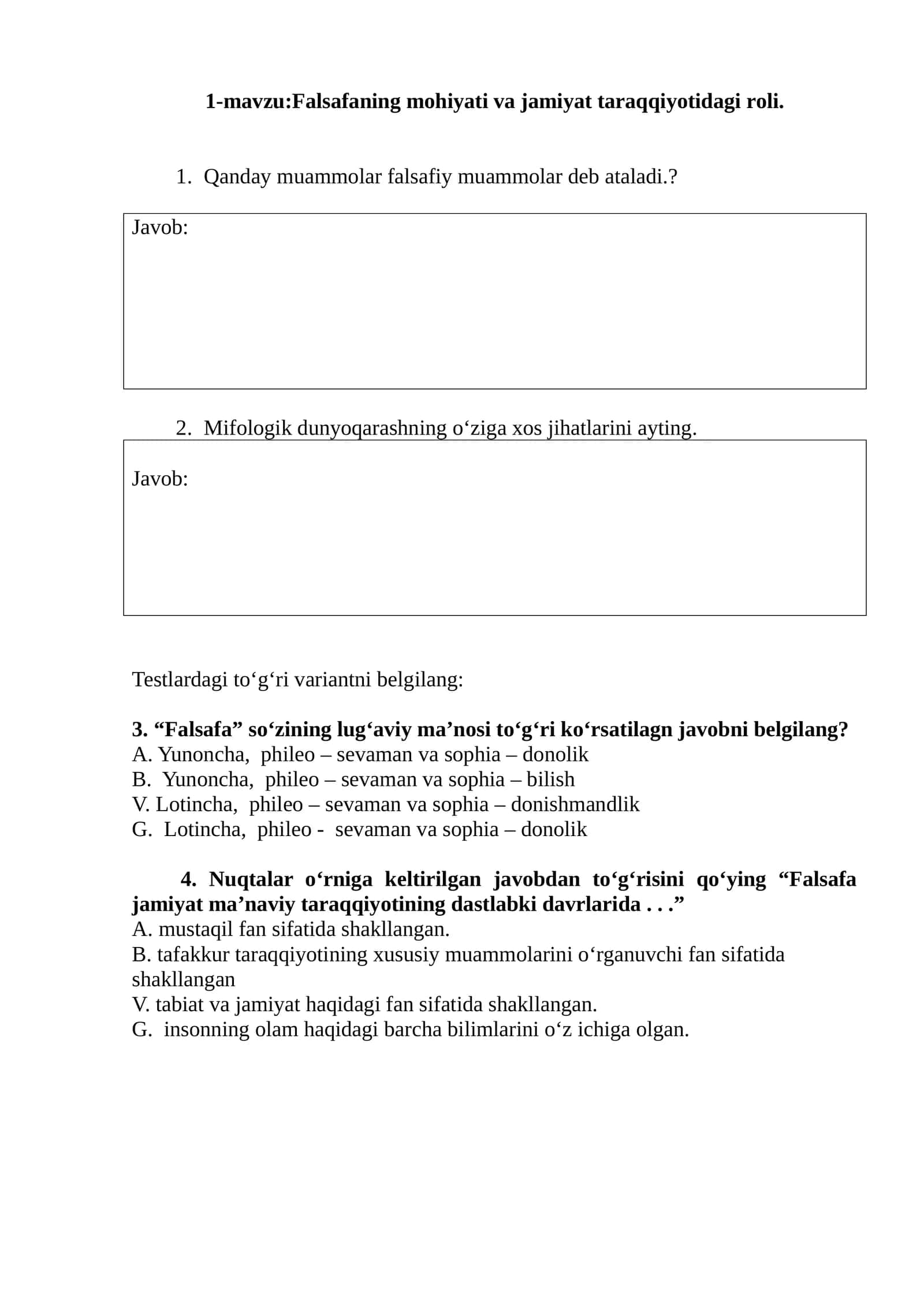 Falsafaning mohiyati va jamiyat taraqqiyotidagi roli 1