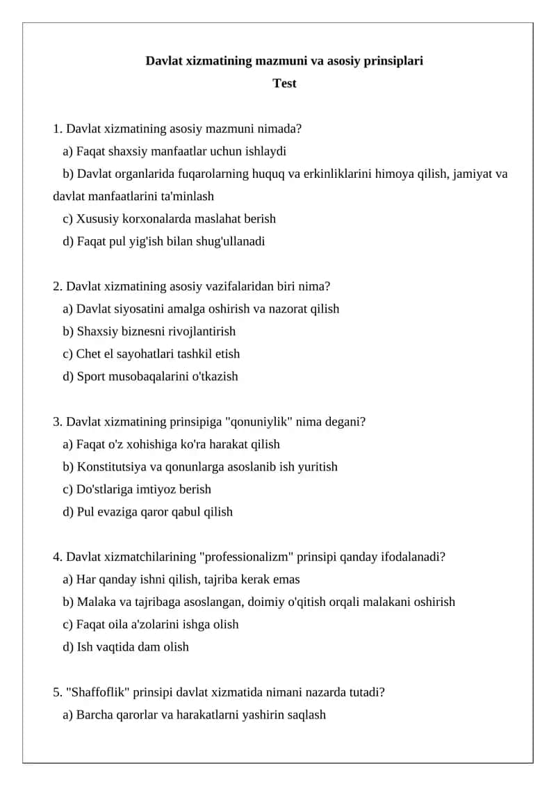Davlat xizmatining mazmuni va asosiy prinsiplari 1