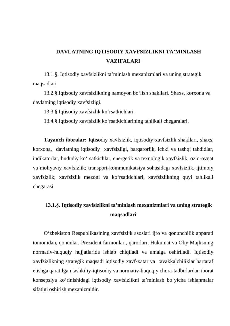 DAVLATNING IQTISODIY XAVFSIZLIKNI TA’MINLASH VAZIFALARI 1