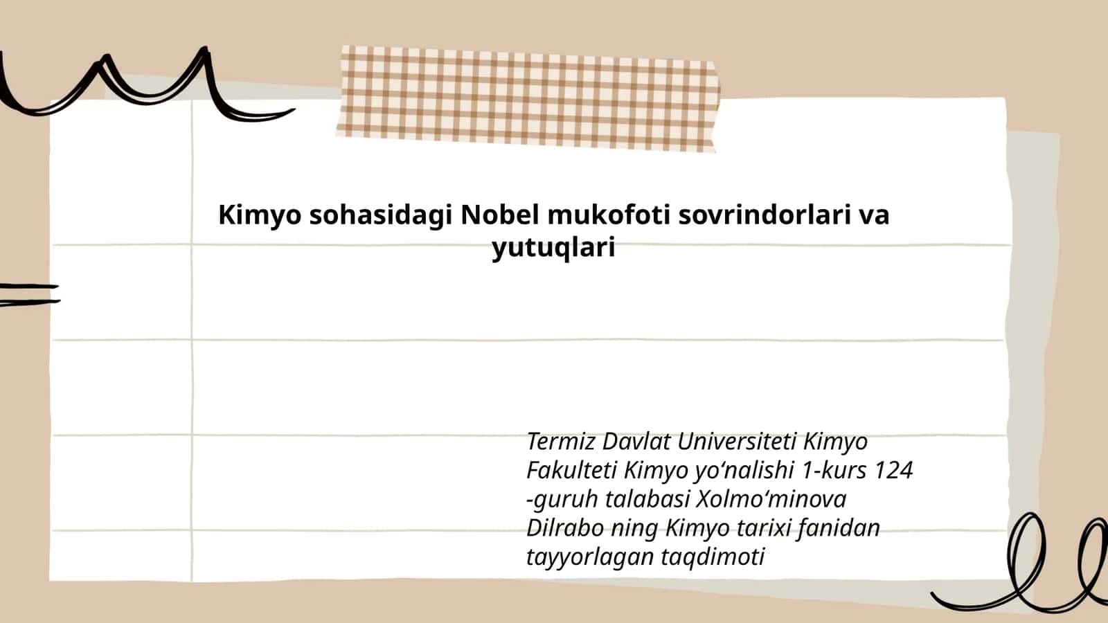 Kimyo sohasidagi Nobel mukofoti sovrindorlari va yutuqlari 1