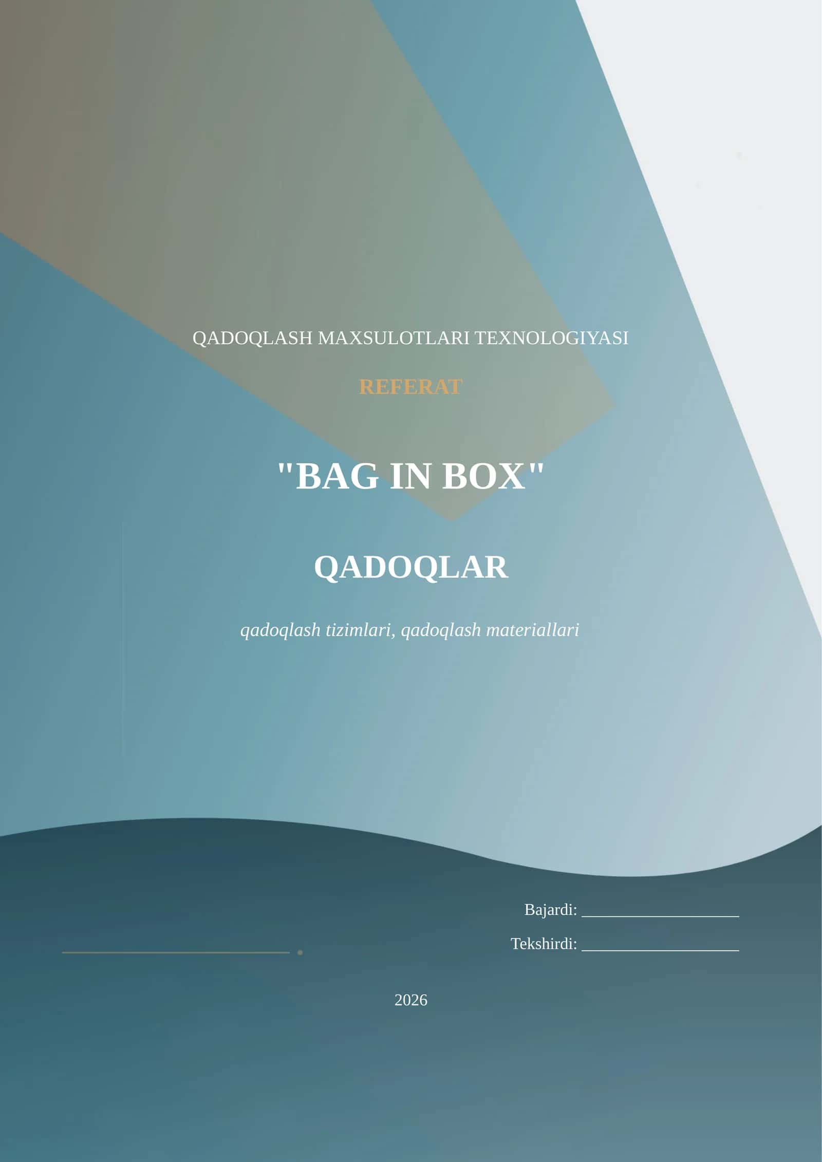QADOQLASH MAXSULOTLARI TEXNOLOGIYASI "BAG IN BOX" QADOQLAR 1