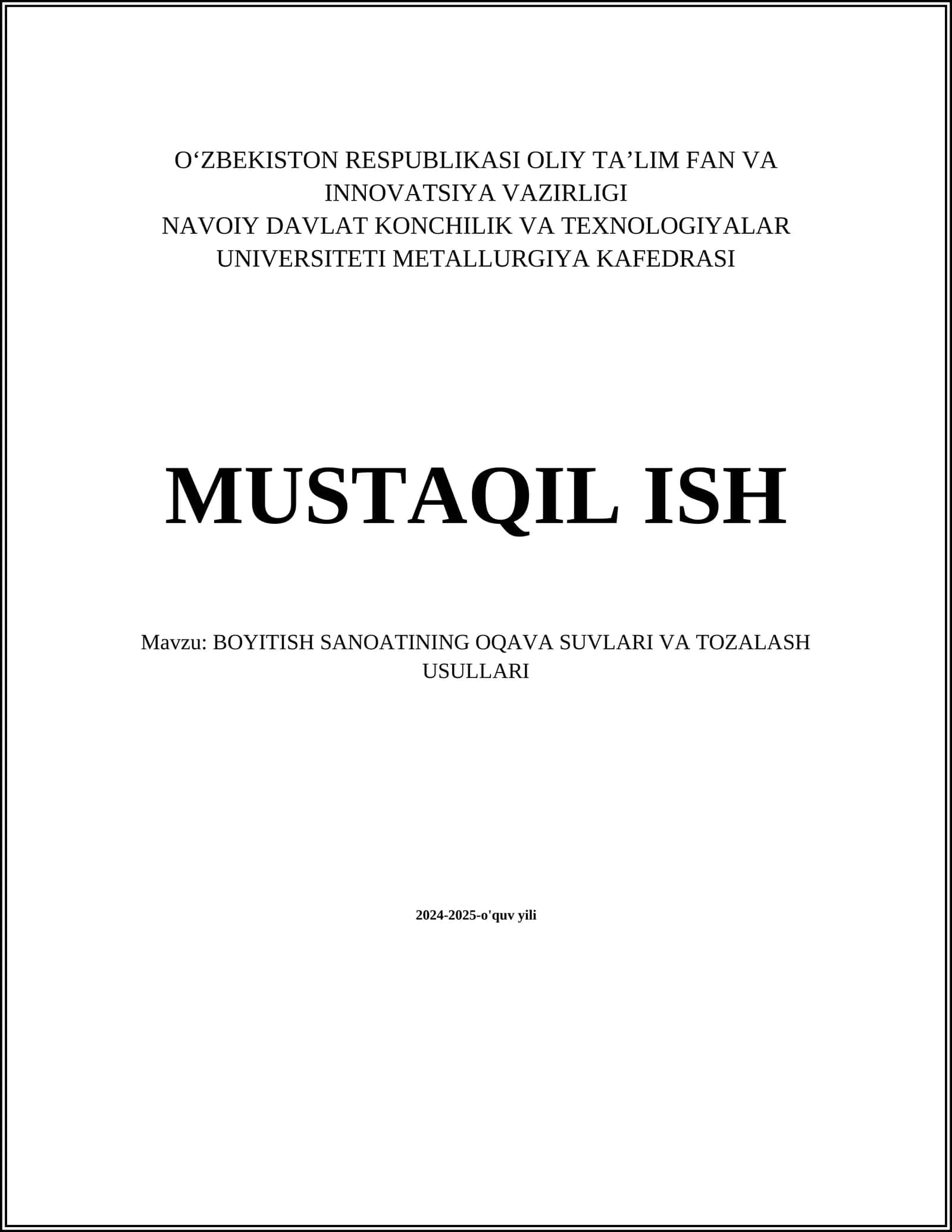 BOYITISH SANOATINING OQAVA SUVLARI VA TOZALASH USULLARI 1