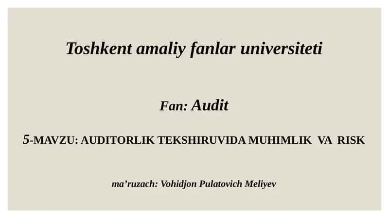 AUDITORLIK TEKSHIRUVIDA MUHIMLIK VA RISK 1