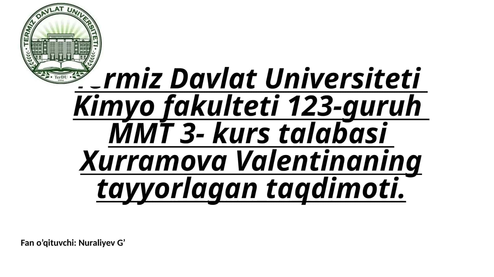 Tayyorgarlar uchun kimyoviy texnologiya 1
