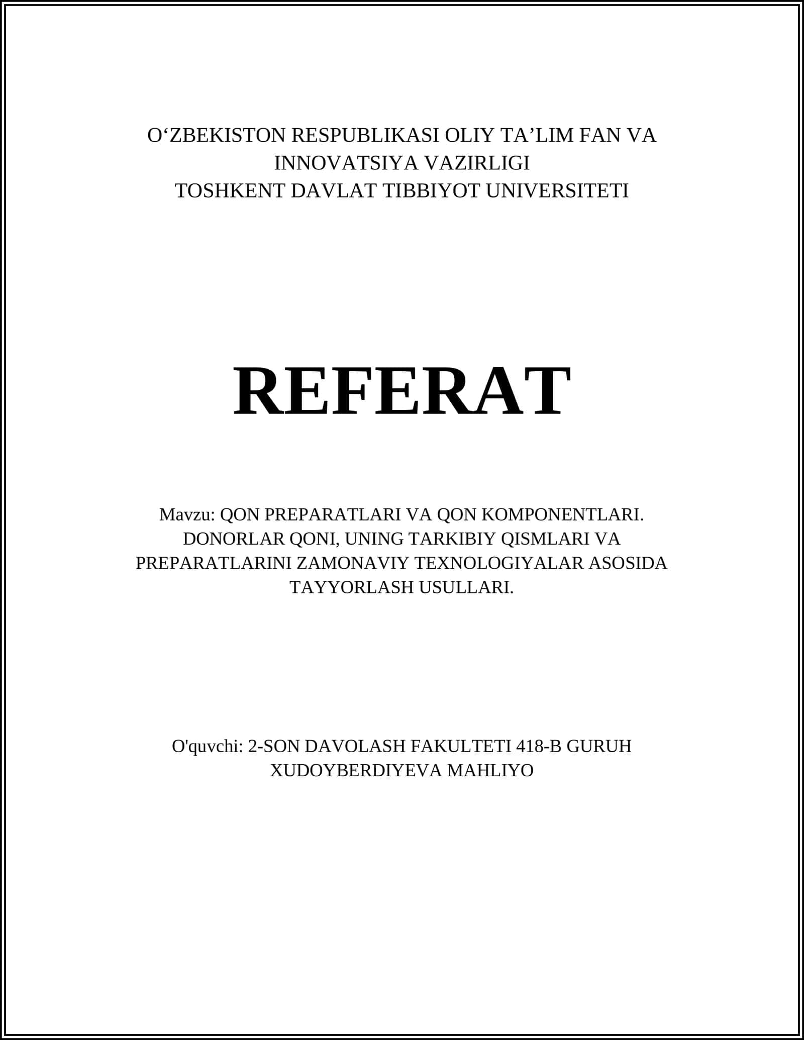Qon preparatlari va qon komponentlari 1