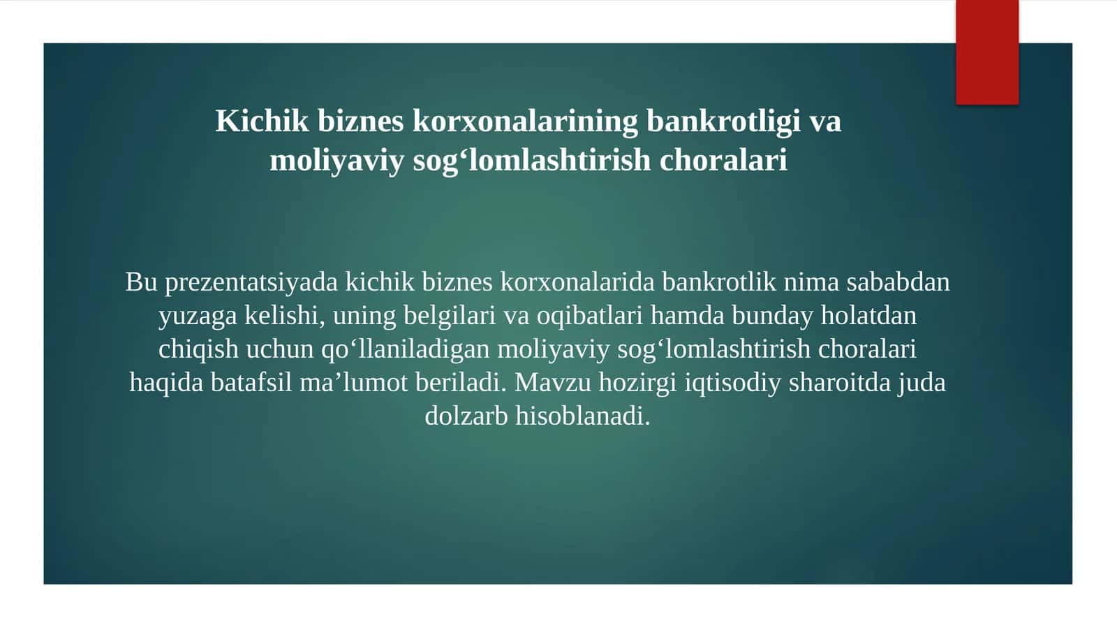 kichik biznes korxonalari bankrotligi 1