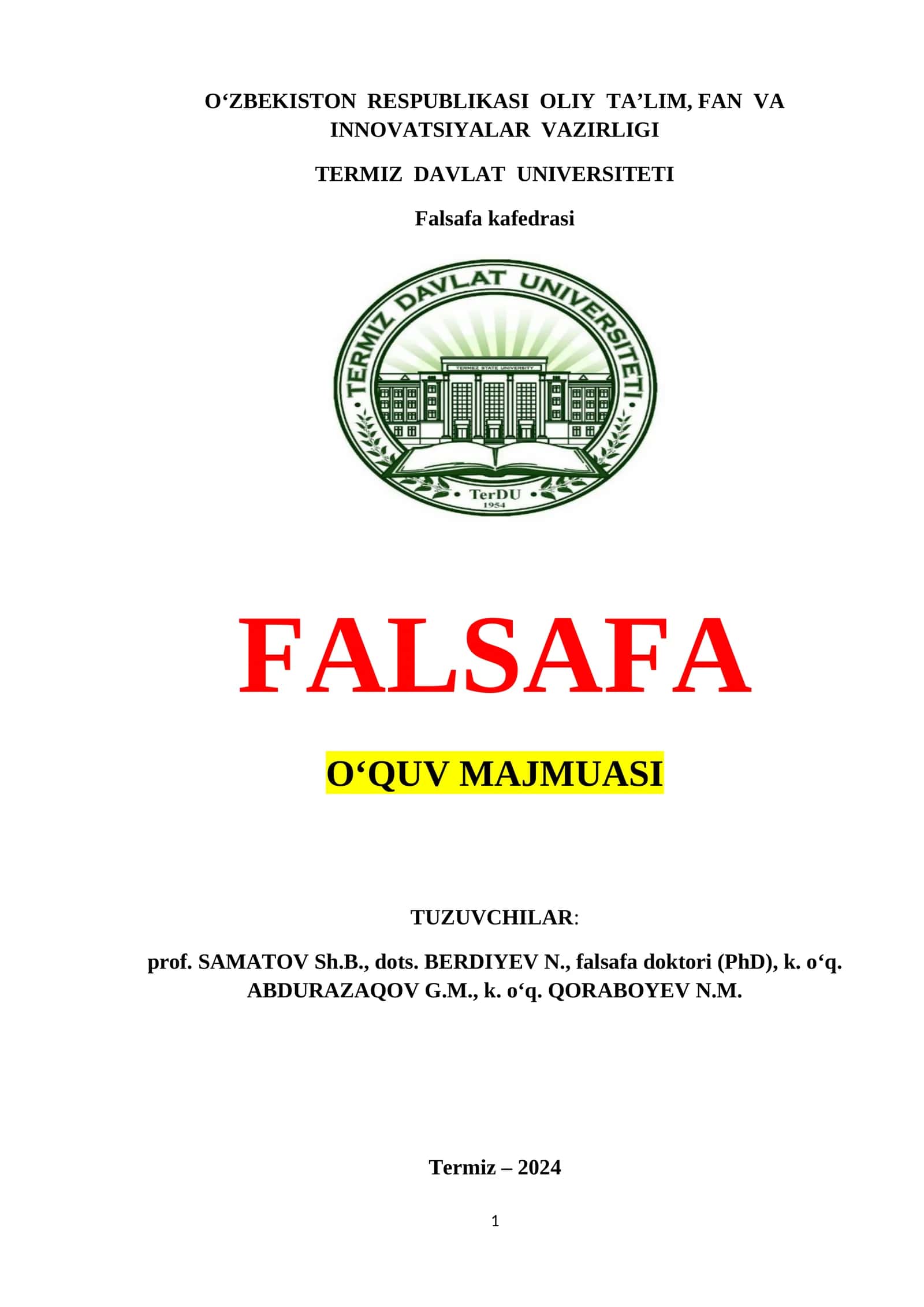 FALSAFA O'QUV MAJMUA 2024 + 2025 1