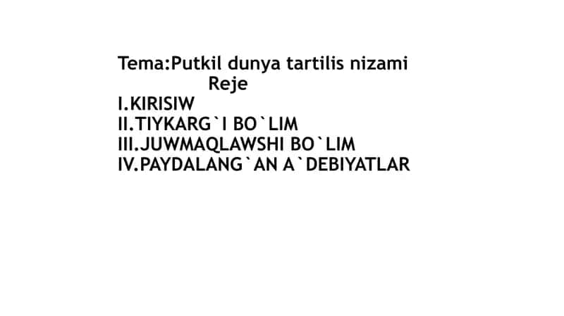 Putkil dunya tartilis nizami 1